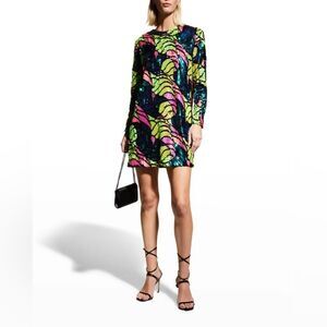 One33 social sequin neon leaf print shift mini dress sold at Neiman Marcus